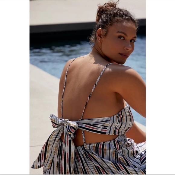 ANTHROPOLOGIE Coverup Cutout Maxi Dress Adjustable Bow Back tie Black XL NWT - Picture 4 of 9